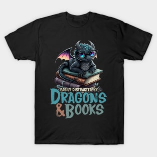 Dragon and Books for Book Lover T-Shirt